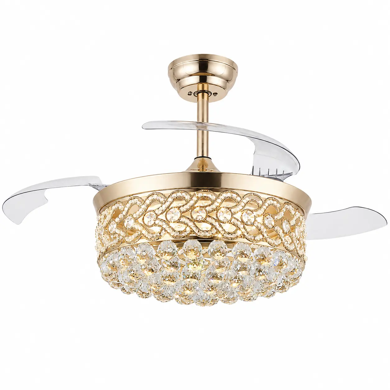 Kviflon 48-in Invisible Crystal Ceiling Fan Light, Crystal Chandelier Fan with 6-Speed Reversible Quiet DC Motor, 3-CCT Dimmable LED Lighting, Remote & App Control, Modern Woven Luxury Design-9020, Ceiling Fan Lights