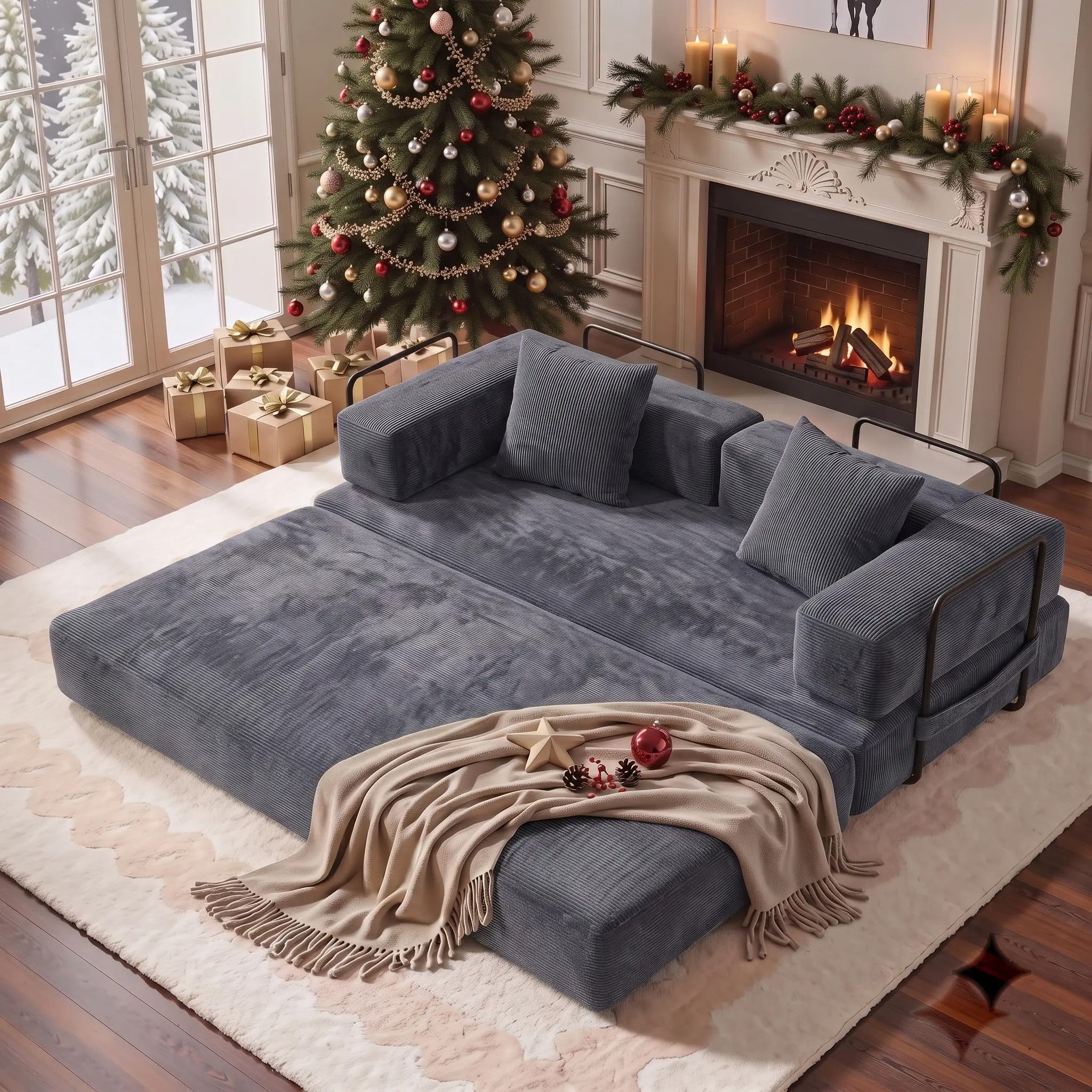 Modern 78-in Space-Saving 5-in-1 Boneless Construction Loveseat Sleeper, Convertible Fold-Out Couch with Pull-Out Bed, Modular Lounge Sofa for Living Room, Bedroom (Grey) Oversized Plush Chaise teddy