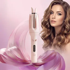 Fully automatic electric curling wand, 28 mm big wave curler, lazy rotating hair curler with intelligent anti-tangle protection, negative ion hair care, 4 heat settings, fast heating curling stick for long-lasting soft curls, portable styling tool for eve