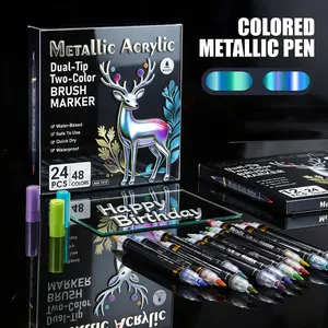 12 Color Dual Tip Markers Soft Tips, DIY Watercolor Paint Brushes for Rock Art, Canvas, Wood, Glass, Metal, Stone, Ceramic, Back-To-School Gifts, Waterproof Brush Marker