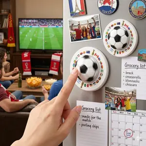 World Cup Soccer Fridge Magnet, 3D Rotating Spinning Football Magnetic Sticker for Kitchen Whiteboard, Creative Souvenir & Stress Relief Gift for Fans & Kids