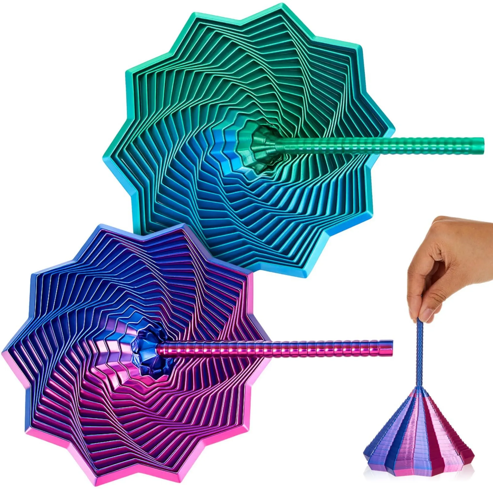 3D Printed Expanded Sensory Star Fidget Toy - Honeycomb, Whirling Spiral, Fractal Hexagon Features, Handles, Stress Relief Desk Toy, Christmas Stocking Stuffer Gift, Fidget Toys