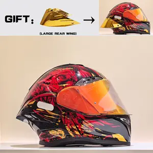 Nbtk Brand Full-Face Motorcycle Riding Helmet, A cool big spoiler as a gift.ECE Safety Certification.Abs Material with Eps Padding, Adjustable Ventilation, UV Protection, Unisex, 3C & Dot Certified