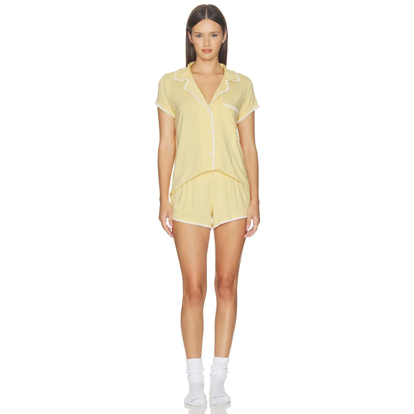 eberjey Frida Shortie Pajama Set in Sunbeam & Ivory