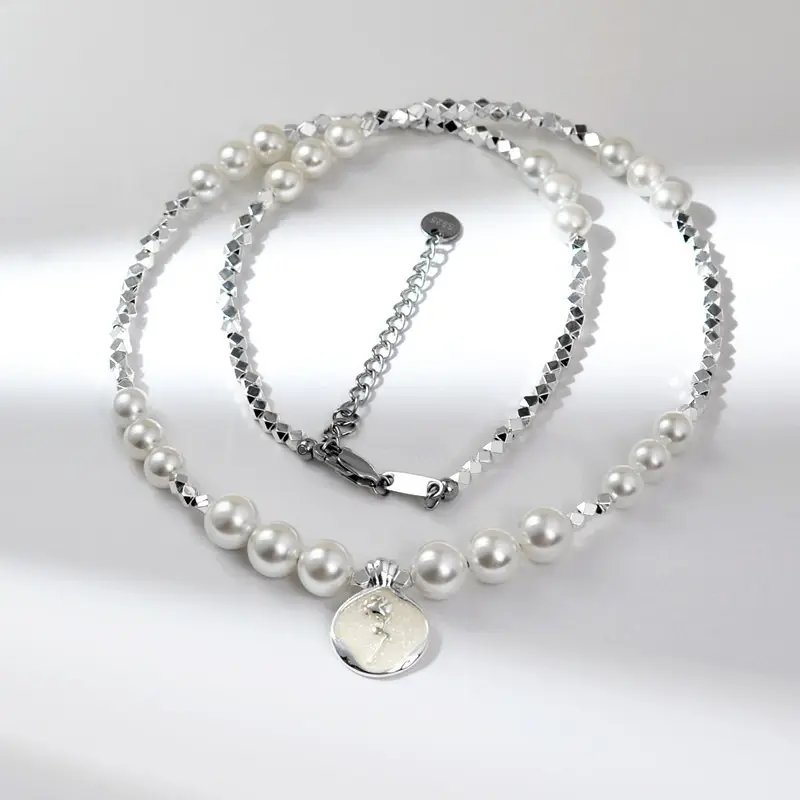 2026 Korean Style Irregular Rose Broken Silver Mother of Pearl Necklace Versatile Light Luxury Choker Gift for Women shell pearl