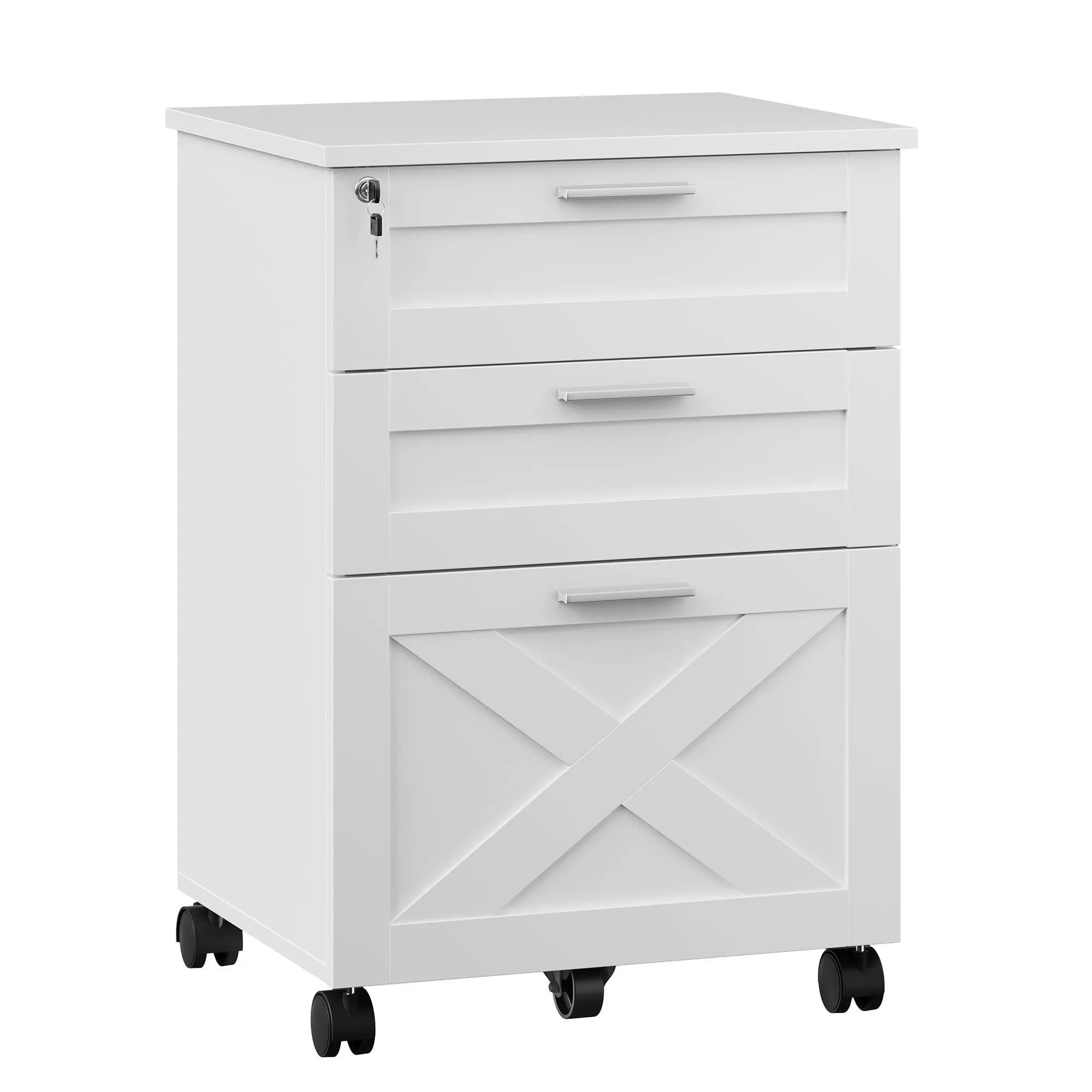 3 Drawer Mobile Wooden File Cabinet with Lock – Under Desk Rolling Filing Cabinet for Letter/Legal/A4, Home Office Storage with Wheels, White