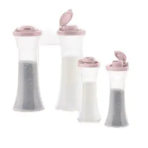 Tupperware MINI Salt n Pepper Shakers - 4 Inch Tall, Sheer Containers with Pink Seals, Hinged Lids, Dishwasher Safe, Perfect for Picnic Baskets or Office Desks