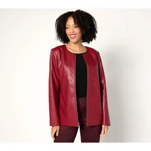 Susan Graver Regular Faux Leather Jacket with Laser Cut Detail