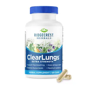 RidgeCrest Herbals ClearLungs Extra Strength, Daily Health Supplement, Natural Lung and Nasal Health Formula for Bronchial, Respiratory, Immune, Sinus, and Mucus Support (60 Vegan Caps, 30 Serv)