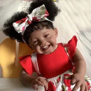 TopLink 24inch/60cm Dark Brown Skin Cloth Body Reborn Baby Girl Doll High Quality Toddler Doll With Rooted Hair Gifts Rebornbabydoll Doll Accessories