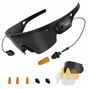 ONNAIS Safety Glasses with Built-in Earplugs (NRR 32dB), ANSI Z87.1 Anti-Fog Shooting Glasses, Tactical Eye Protection with 3 Interchangeable Lenses for Range, Work & Hunting