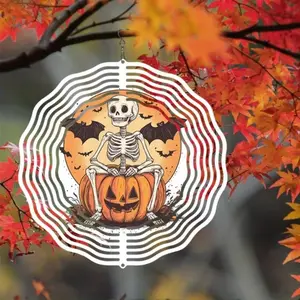 Pumpkin Spirit Halloween Windmill Wind Chime – Infinite Rotation Design, Hanging Decor for Home & Patio