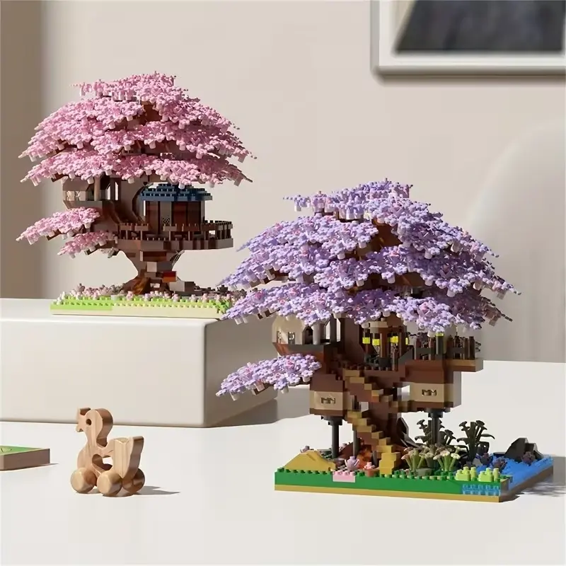 Mini Cherry Blossom Tree House Building Blocks (1 Box), Creative Building Blocks Toy, Educational Toy for Kids, Home Decoration, Birthday Gift, Festival Gift