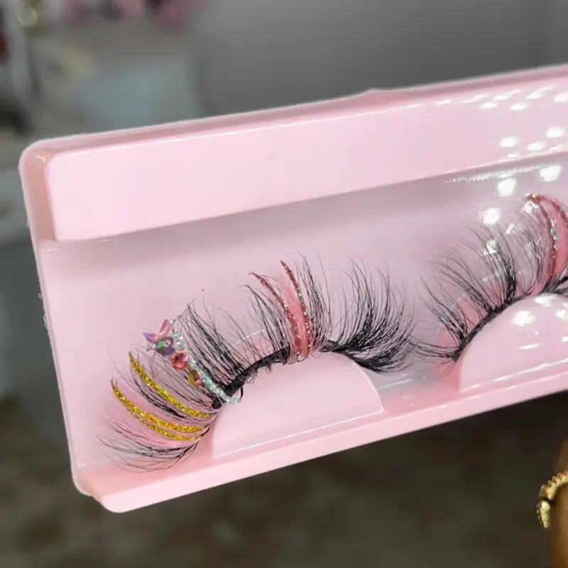 Playboy Bunny Gold & Pink Strip Lashes - Glittery Pink & Gold Lashes with Rhinestones, Lightweight & Comfortable for Easy Application - Eyelashes