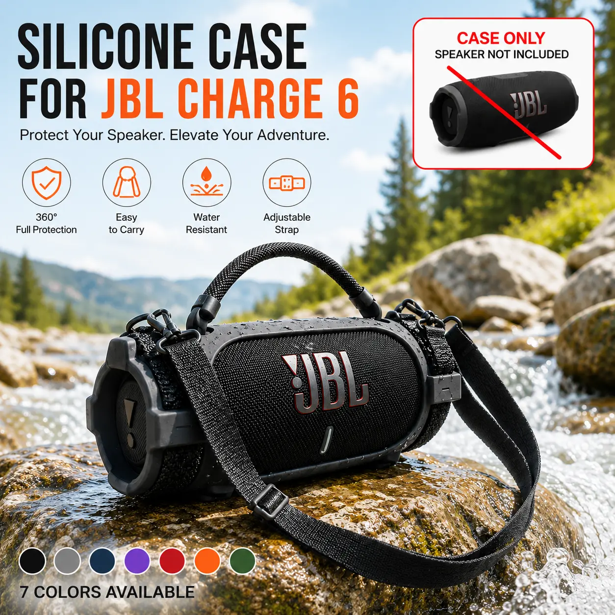 [Only Case] Shockproof Silicone Case with Strap for JBL Charge 6 – Portable Protective Cover for Outdoor Travel & Daily Use