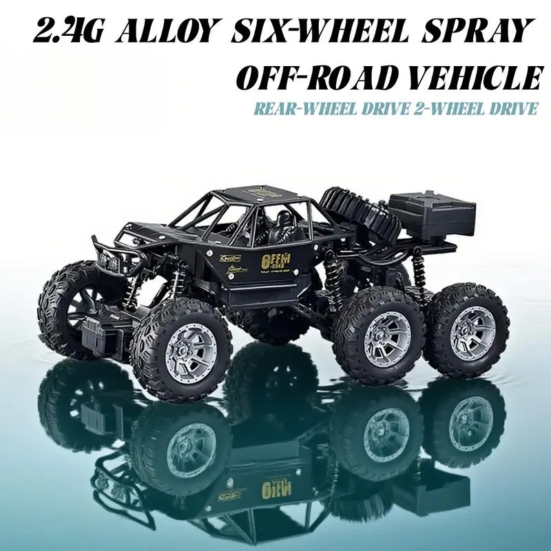 2.4G Alloy 6-Wheel Remote Operated Spray Off-Road RC Car - 2.4GHz Independent Control System, 4WD, 2WD, Drift Mode, 15m Range, Rechargeable, Unisex Sports Transportation Toy, Boys’ Christmas/Birthday Gift, Lights & Spray Functions, Off-Road Remote Operate