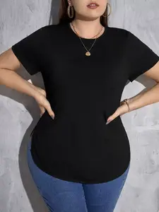 Essnce Plus Size Solid Curved Hem Tee