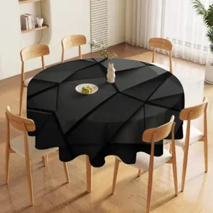 Black Geometric Print Tablecloth, Rectangular Table Cloth, Washable Table Cover, Decorative Table Cover for Home Kitchen Dining Room, Table Decoration Supplies