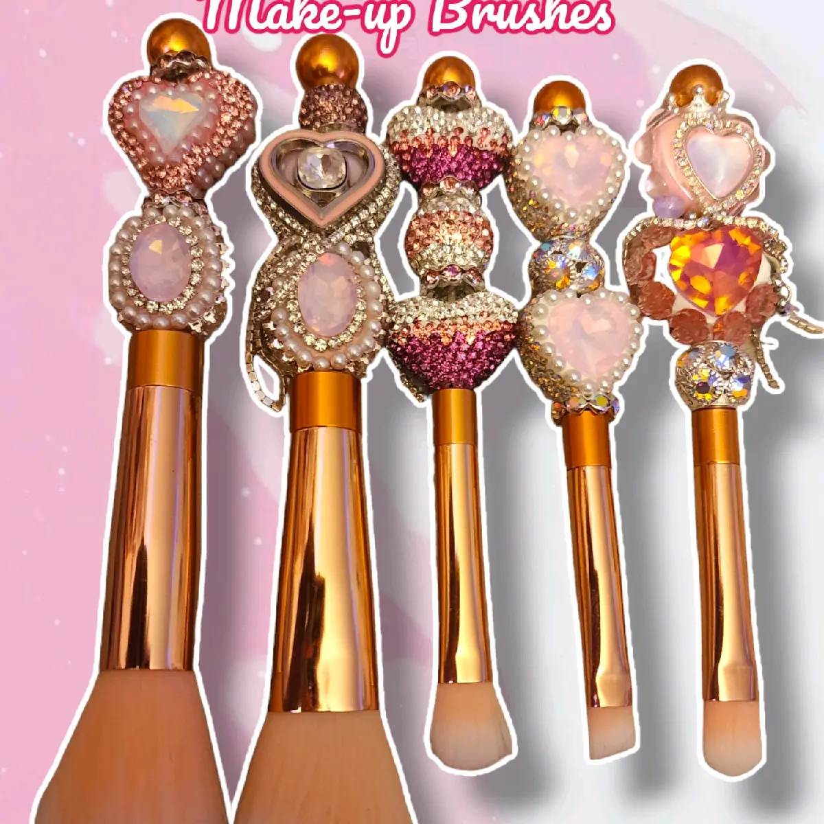 Queen Of Hearts Rose Gold Luxury Beaded Make-Up Brushes