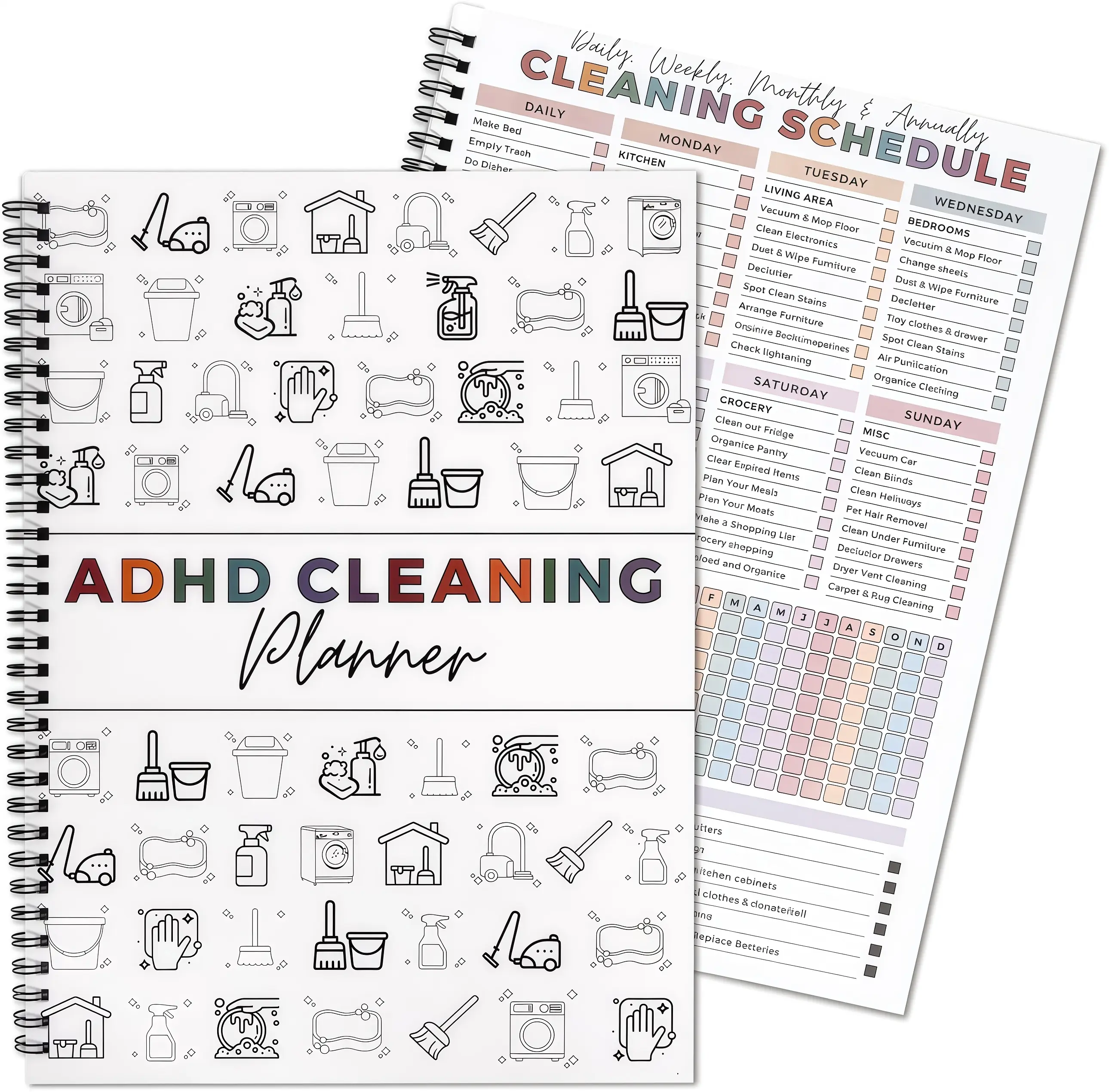 Household Cleaning Planner Notebook - Daily, Weekly, Monthly Schedules, Kitchen-Bathroom-Bedroom Specific Checklists for Pet Litter & Toilet Training System Maintenance