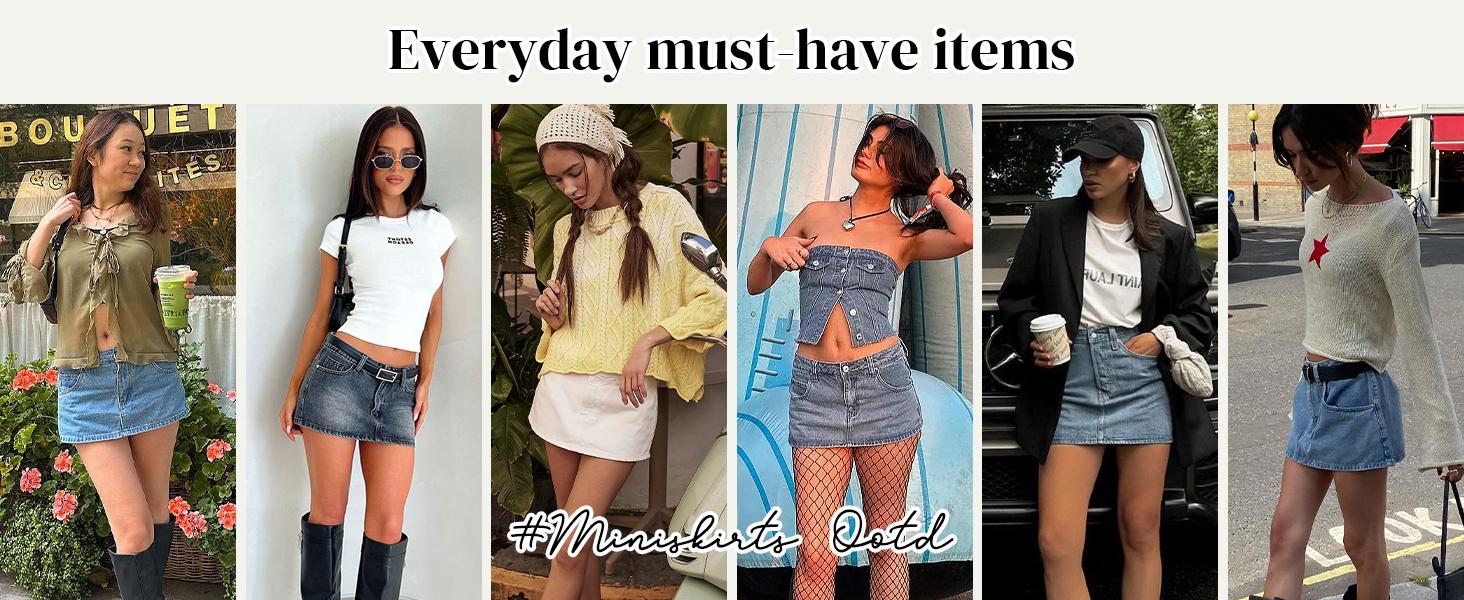 EMMIOL Vintage Blue Fit Denim Mini Jean Skirt for Women - Casual Style Regular Fit Above Knee Cotton Material Multi Belt Loops No Sheer Material Chic Womenswear Machine Washable - Bottom