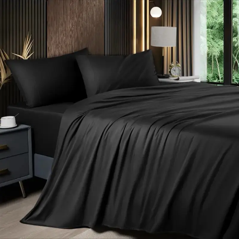 Bamboo Bedsheets - Black, Soft, Eco-Friendly, Versatile for Various Bed Styles