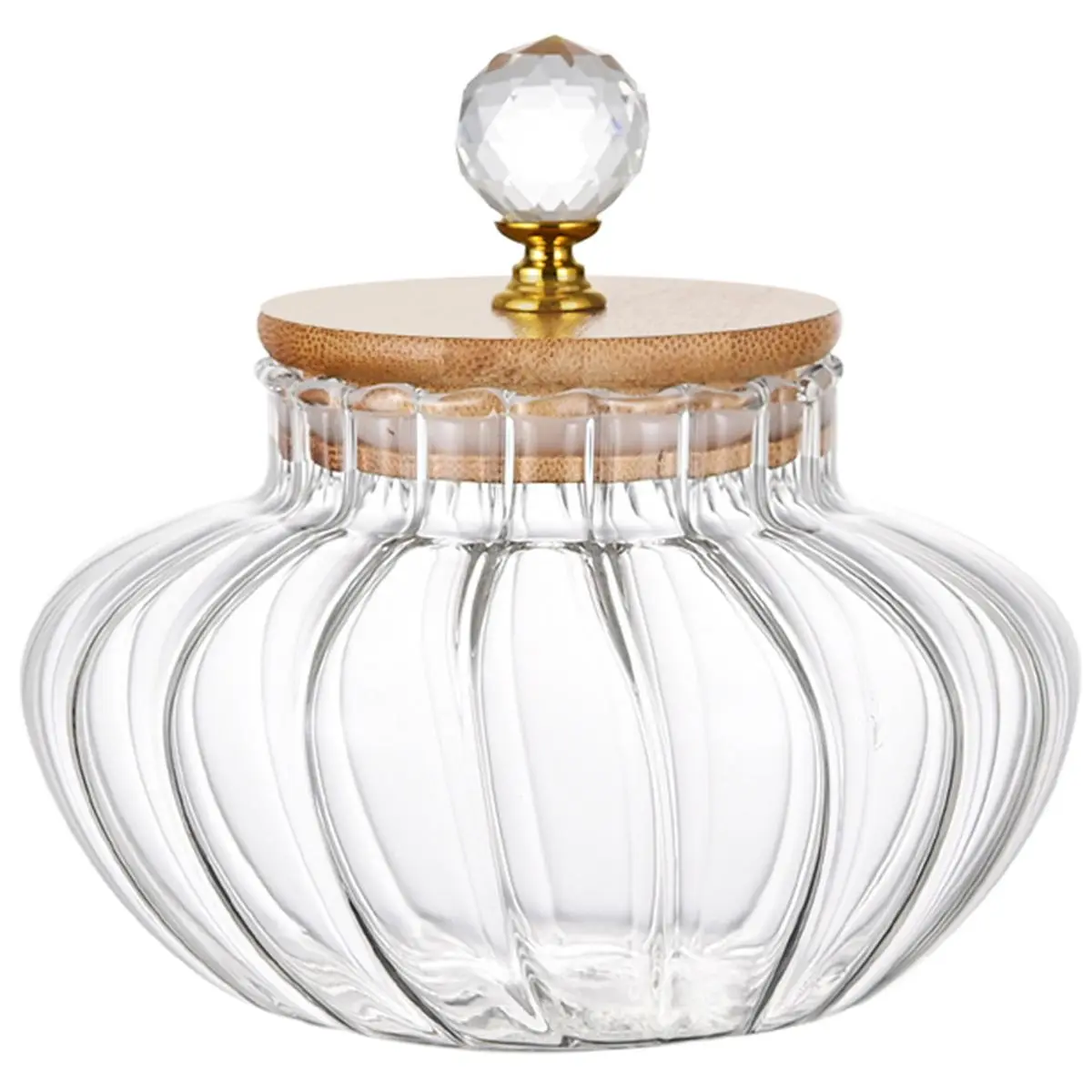 Vintage Ribbed Glass Pumpkin Storage Jar with Bamboo Lid - Airtight Seal, Heat Resistant Kitchen Bottles & Canisters for Candy, Tea, Cosmetics, Home Desktop Decor