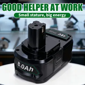 1-Pack 18V 8.0Ah High-Capacity Li-ion Cordless Tool Battery for Ryobi cordless drills, impact wrenches, grinders, etc., compatible with P108/P109/P110 power-tool series, Lithium Rechargeable Battery