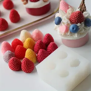 Strawberry Shaped Silicone Mold, 3D Aromatherapy Candle Making Wax Casting Mold, DIY Berry Fruit Shape Mold for Candles and Soaps, Wax Melt
