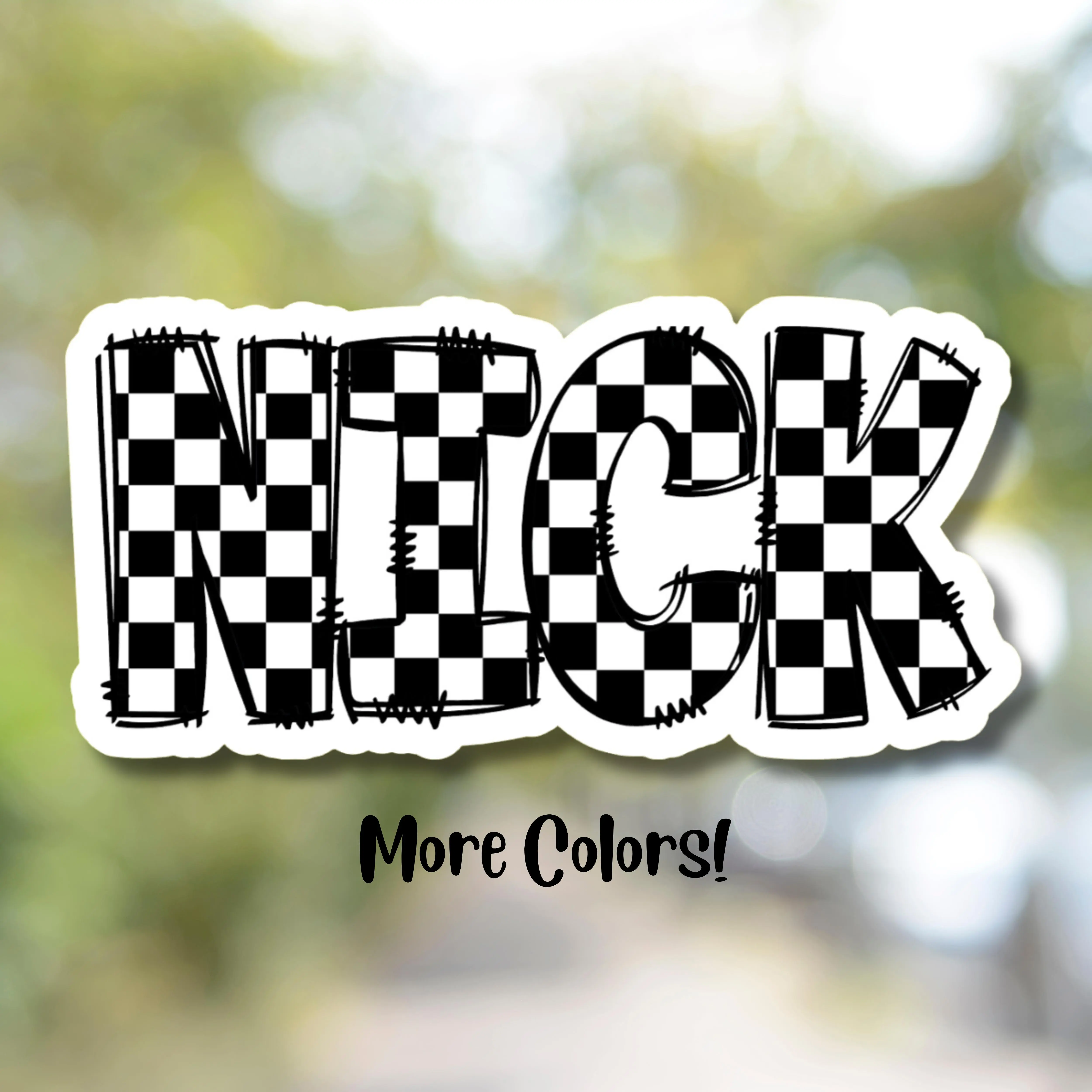 Checkered Personalized Name Stickers Vinyl Sticker - Customizable 3" to 9" Sizes for Notebooks & Water Bottles - Bold Stylish Letters for Unique Flair