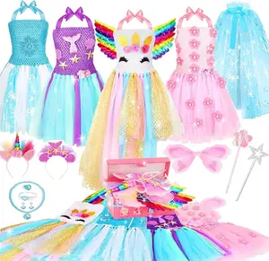 18 Pcs Princess Dress up for Little Girls, Role Play Dress Up Toys Costume Set Birthday Christmas Party Gifts for Girls Age 3 4 5 6 Years Old