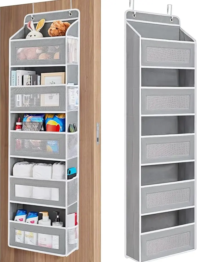 Black Over the Door Organizer, 5-Tier Hanging Storage with Large Pockets, Anti-Tilt Design Holds Up to 44 lbs, Multi-use for Bedroom Bathroom Pantry Nursery