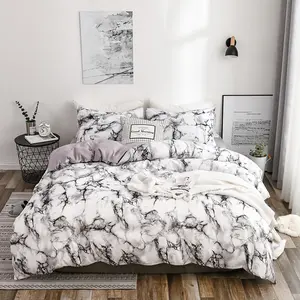 Marble Pattern Plain Color Printed Decorative Duvet Cover Set, Comfortable Bedroom Accessories, Includes 1 Fitted Sheet and 1/2 Pillowcases