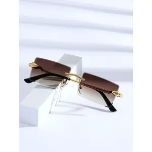1pc Unisex Snake Shaped Metall Frameless Bevel-Edged Animal Scepter Fashionable Diamond Cut Geometric Lens Fashion Glasses For Outdoor Travel (Comes With Glasses Case, Cleaning Cloth, Anti-Lost Strap)