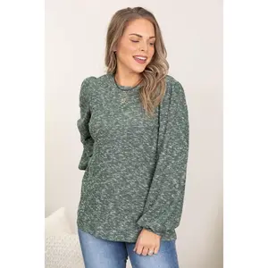Hunter Green Hacci Balloon Sleeve Top