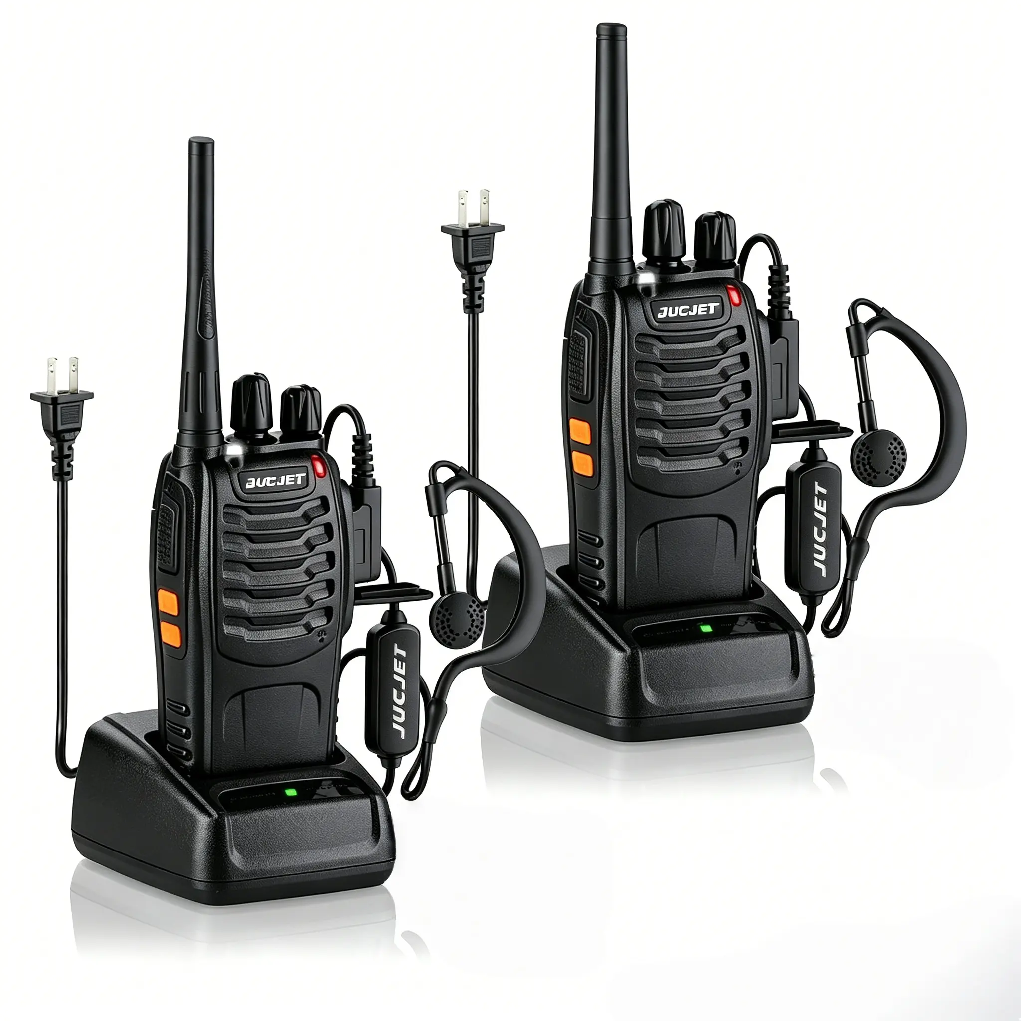 JUCJET 888S Walkie Talkie, UHF Handheld Two-Way Radio With Flashlight, Lithium Battery, Charger And Headset, USB Rechargeable For Adults & Kids, 2 Pack