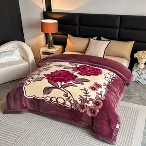 Vintage Style Raschel Blanket, Throw Blanket, Floral Print Blanket, Ultra Soft Reversible Floral Pattern, All Seasons Use, Modern Flower Theme, Polyester Fiber