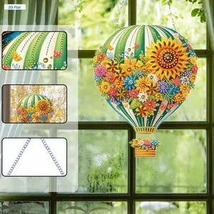 Flower Hot Air Balloon Theme 2D Flat DIY Special Shape Rhinestone Diamond Art Window Pendants Diamond Painting Set Hanging Diamond Art Kits Window Hanging Art for Home Decor