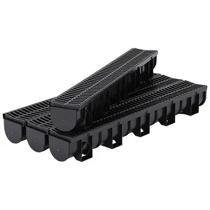 5、4 Pack Trench Drain System with Plastic Grates, HDPE Channel Drain Kit, Surface Drain, Heavy Duty Deep Profile for Driveway, Poolside, Patio, Garden, Sidewalk, 39.4" l x 5.9" w x 5.1" h