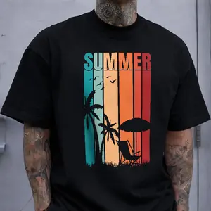 Summer Beach T-Shirt, Retro Palm Tree Graphic Tee, Vacation Gift