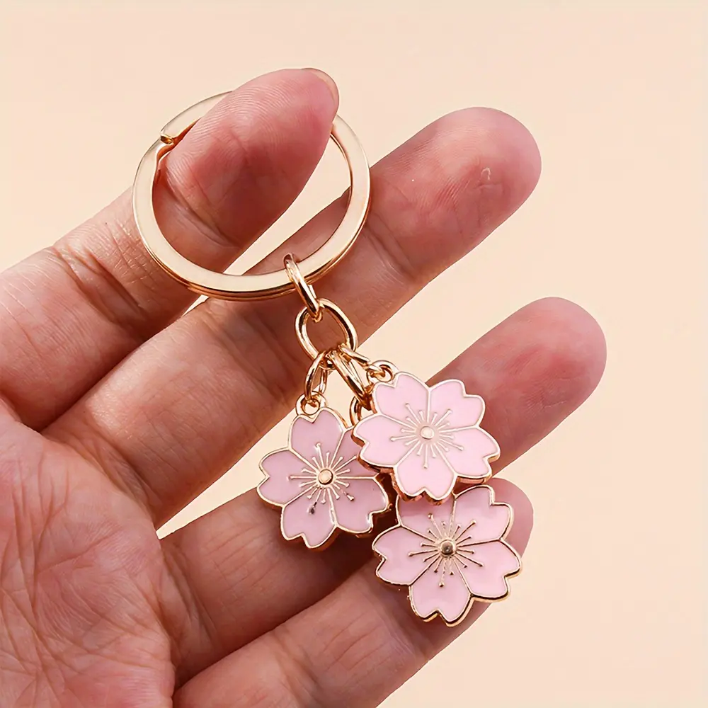 1/20pcs Cherry Blossom Keychain, Floral Pattern Keychain, Elegant Fashion Sakura Flower Keyring, Ladies' Handbag Charm, Keychain For Bags, Sweet Floral Accessory, Multiple Colors, Vibrant, For Everyday Wear