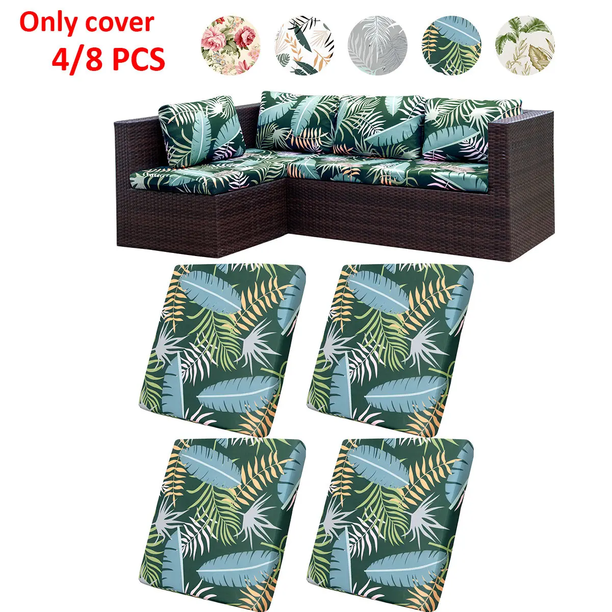 Printed Single Seat Sofa Cushion Covers Set of 4/8, Outdoor Patio Sofa Cushion Covers, Patio Cushion Covers Replacement, Outdoor Cushion Slipcovers, Elastic Stretch, Sofa Cushion Protector, Cushion Covers for Couches and Sofas