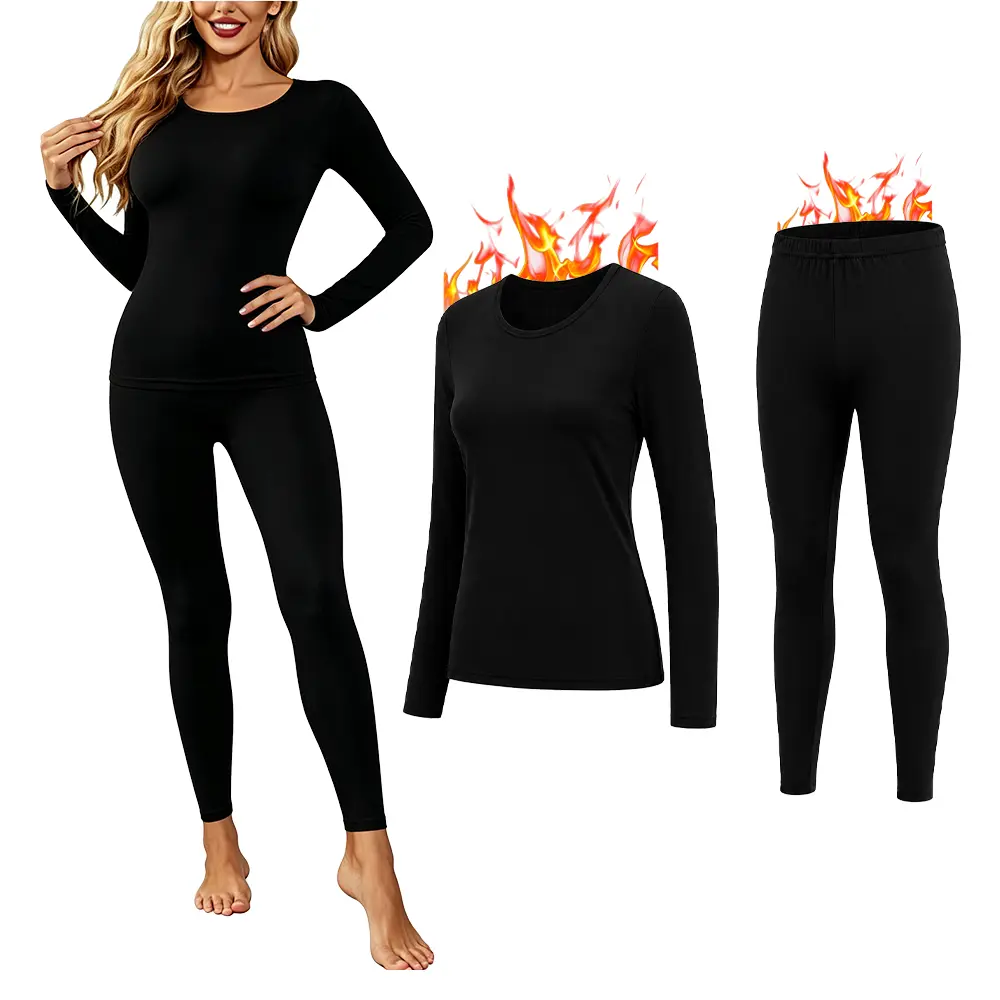 EncoLax Plus Size Thermal Underwear for Women Long Johns Set Fleece Lined Winter Cold Weather
