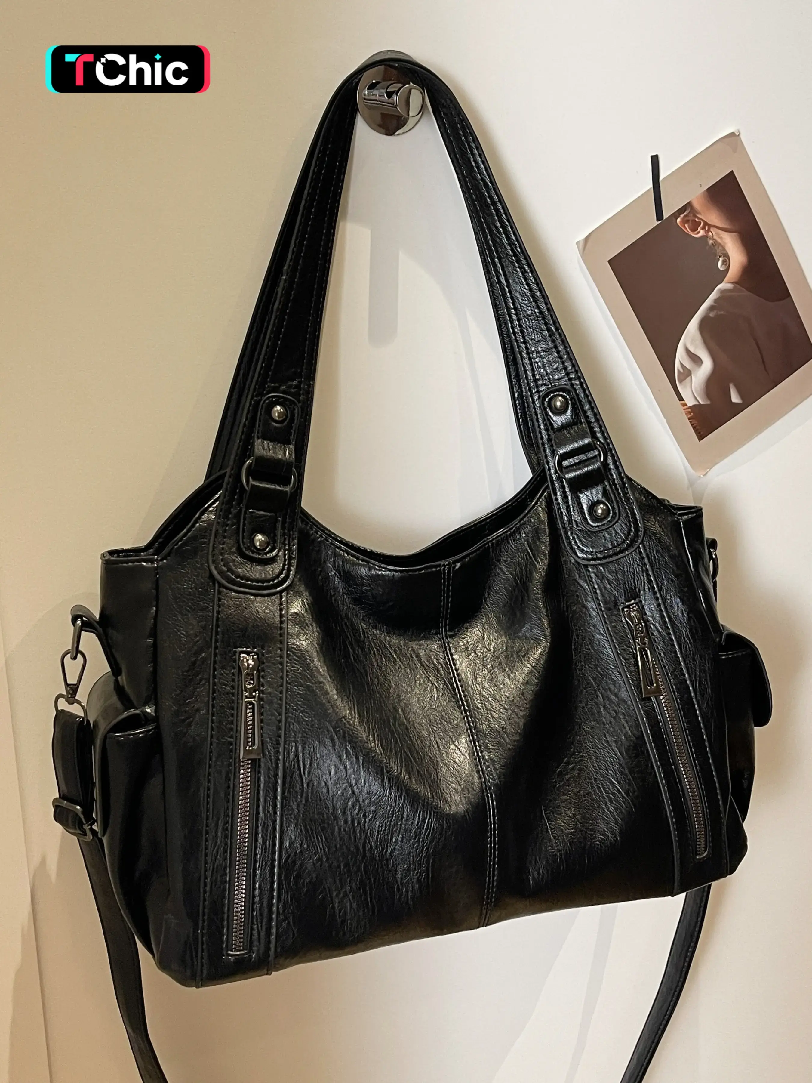 Women's Punk Style Studded Decorated Tote Bag, Fashion Crossbody Bags, Fashion Large Capacity Crossbody Shoulder Bag for Daily Commute, Pu Leather Bag, Zipper Crossbody Bag