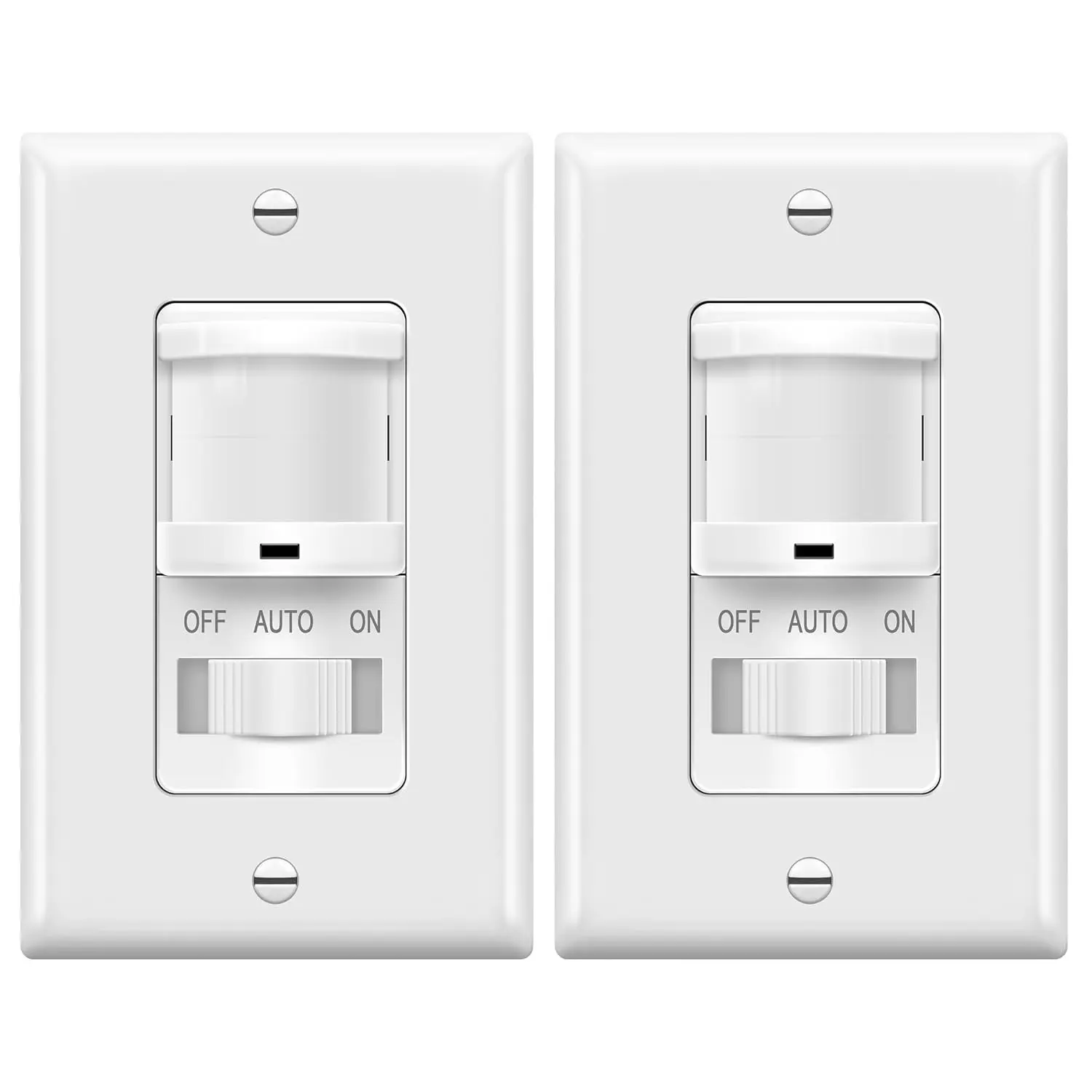 TOPGREENER In-Wall PIR Motion Sensor Light Switch, Single Pole Occupancy Sensor Switch, Motion Sensor Switch, Need Neutral Wire, Wall Plate Included, On/Off Override, 4A, 500W, TSOS5-W, White, 2 Pack