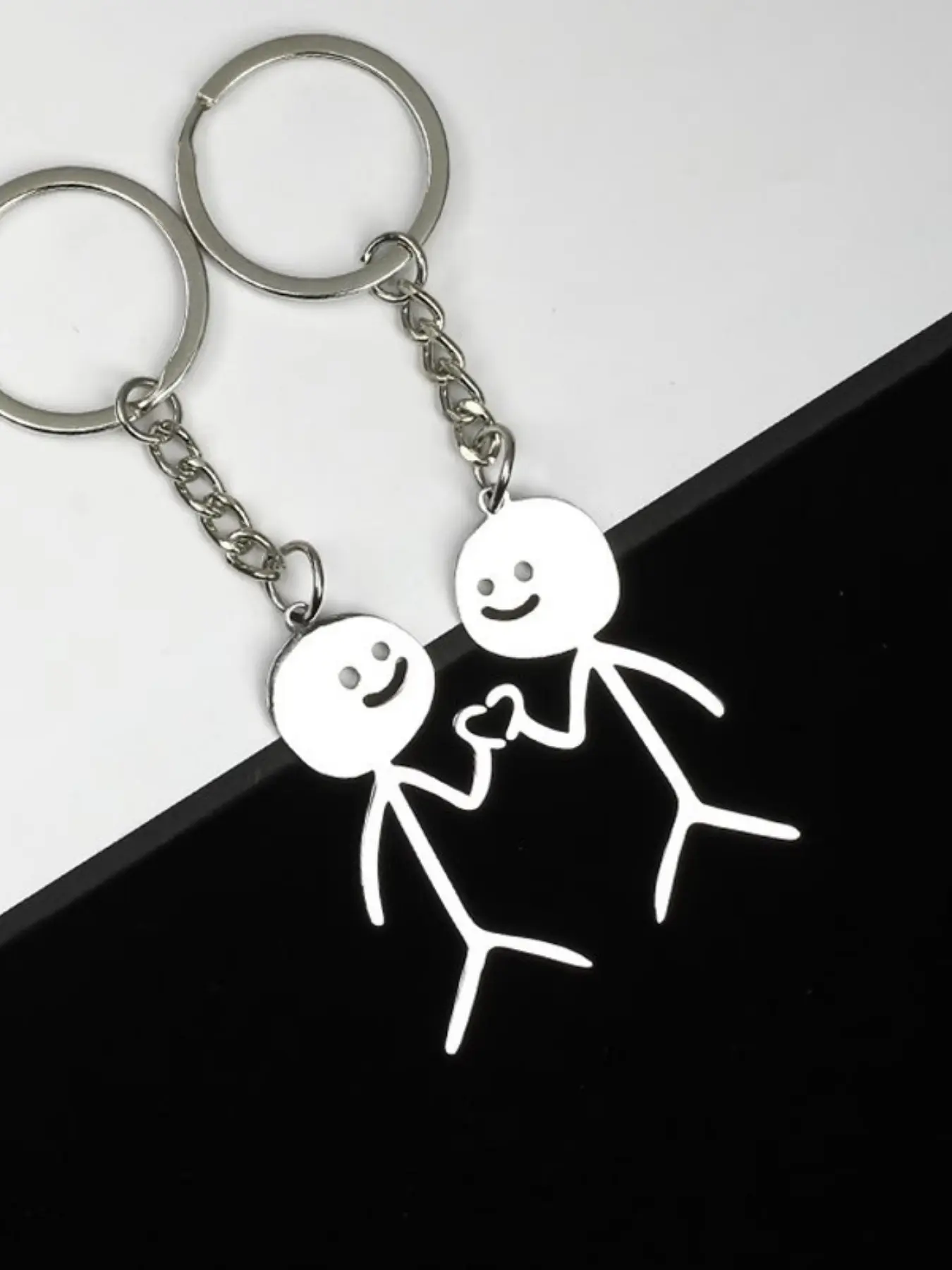 2 Pcs Set Metal Matchstick Man Keychain, Unique Funny Student Friend Couple Bag Decoration, Fashionable Alloy Keychain, Perfect Gift for Back-To-School Season