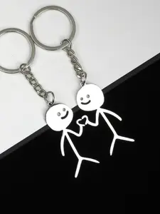 2 Pcs Set Metal Matchstick Man Keychain, Unique Funny Student Friend Couple Bag Decoration, Fashionable Alloy Keychain, Perfect Gift for Back-To-School Season