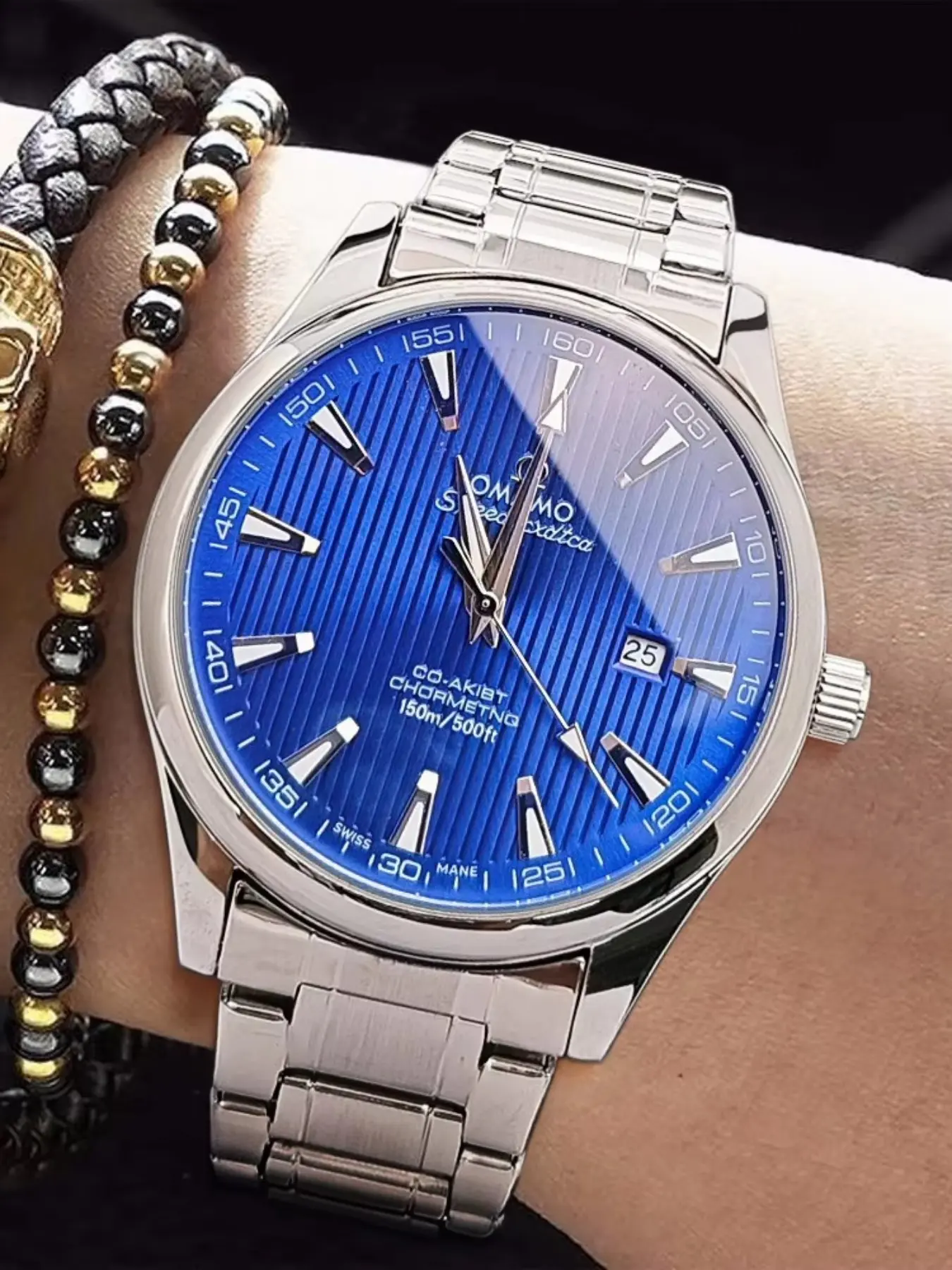New high-end, light luxury, fashionable and simple men's watch, Analog Quartz Watch, versatile and handsome watch for business and leisure, European and American style for male students, waterproof calendar, stainless steel strap, Quartz Wristwatch
