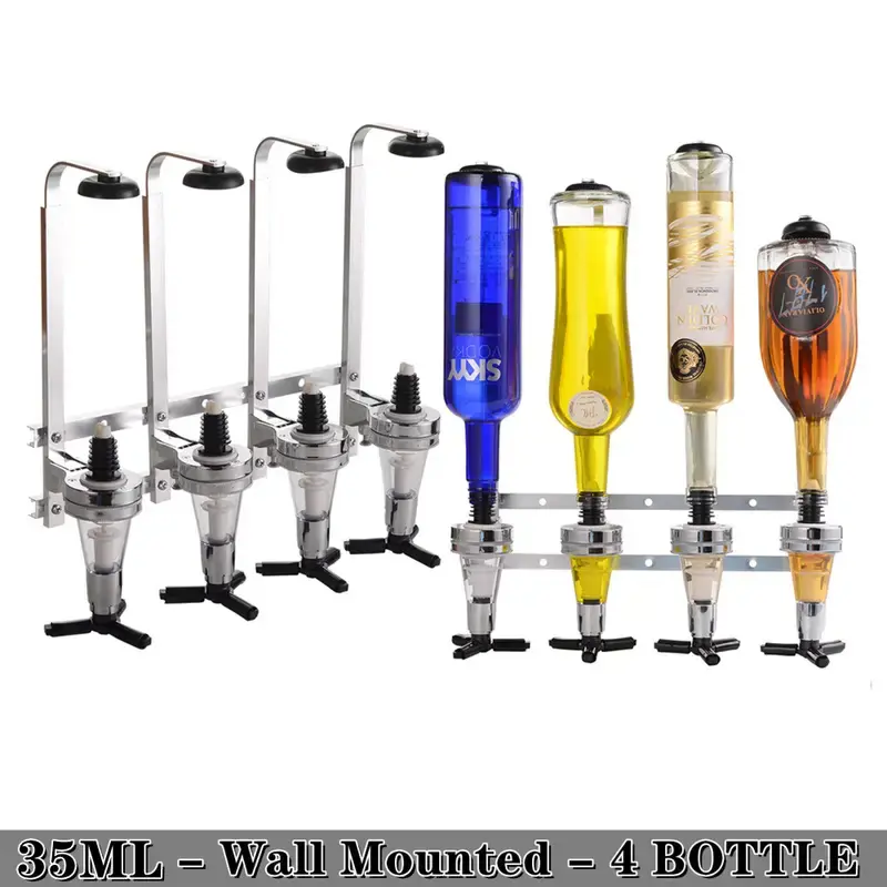 Wall-Mounted 4-Bottle Liquor Dispenser: Bar Butler Bracket for Whiskey, Wine, and More. Holds 4 Shots, Ideal for Home or Commercial Use.