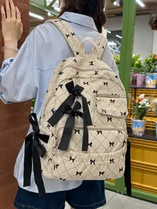 New Corduroy Cute Girl Style Fashion Versatile Casual School Bow Backpack, Women's College Bag, High School Student Shoulder Bag